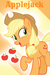 Size: 640x960 | Tagged: safe, artist:noi kincade, applejack, earth pony, pony, g4, applejack's hat, character name, cowboy hat, female, hat, mare, solo, wallpaper