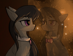 Size: 1784x1358 | Tagged: safe, artist:candel, octavia melody, earth pony, pony, g4, bowtie, female, mare, rain, reflection, solo, window