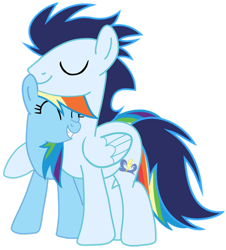 Size: 1280x1419 | Tagged: safe, artist:soarindasher10, rainbow dash, soarin', pegasus, pony, eyes closed, female, hug, male, mare, ship:soarindash, shipping, simple background, smiling, stallion, straight, transparent background