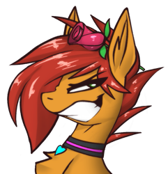 Size: 869x902 | Tagged: safe, artist:fenixdust, oc, oc:ignis quark, collar, emoji, flower, rose, smug