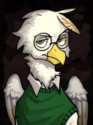 Size: 1040x1400 | Tagged: safe, artist:bunnyshrubby, oc, oc only, oc:erich muehschnabel, oc:erich mühschnabel, griffon, equestria at war mod, beak, botanist, bust, clothes, glasses, griffon oc, looking at camera, male, portrait, serious, serious face, shirt, solo, updated portrait, updated portraits, updated portraits from the equestria at war mod