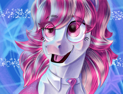 Size: 1300x1000 | Tagged: safe, artist:banco, horse, abstract background, barely pony related, candi (wild manes), colored, female, smiling, solo, uncanny valley, white coat, wild manes