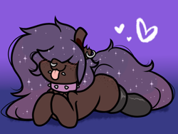 Size: 1130x852 | Tagged: safe, artist:paperbagpony, oc, oc only, black socks, choker, clothes, ear piercing, earring, ethereal mane, jewelry, nose piercing, nose ring, piercing, socks, sparkles, spiked choker, starry mane, tongue out