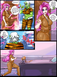 Size: 3000x4000 | Tagged: safe, artist:iloveladies2, artist:riiefu, pinkie pie, human, oni, fanfic:equestria girls n' goblins, equestria girls, g4, breasts, busty pinkie pie, clothes, humanized, jumpsuit