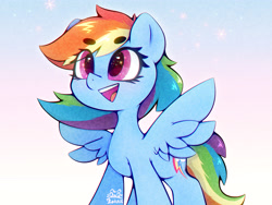 Size: 4000x3000 | Tagged: safe, artist:zokkili, rainbow dash, pegasus, pony, g4, cute, dashabetes, eye clipping through hair, eyebrows, eyebrows visible through hair, female, high res, mare, open mouth, open smile, signature, smiling, solo, spread wings, tail, wings