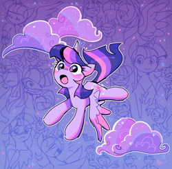 Size: 1418x1387 | Tagged: safe, artist:syrupyyy, twilight sparkle, alicorn, pony, blushing, cloud, cute, female, flying, mare, open mouth, solo, twiabetes, twilight sparkle (alicorn)