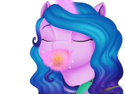 Size: 1600x1200 | Tagged: safe, artist:reafelice14, izzy moonbow, pony, unicorn, g5, chocolate, eyes closed, female, food, glowing, glowing horn, holiday, horn, hot chocolate, levitation, magic, maple leaf, mare, simple background, solo, telekinesis, thanksgiving, transparent background