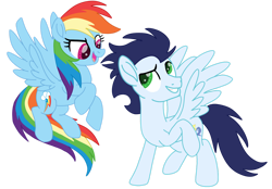 Size: 1280x890 | Tagged: safe, artist:soarindasher10, rainbow dash, soarin', pegasus, pony, duo, female, flying, looking at each other, looking at someone, male, mare, movie accurate, ship:soarindash, shipping, simple background, smiling, smiling at each other, stallion, straight, transparent background