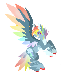 Size: 828x1005 | Tagged: safe, artist:ikanahairitto, rainbow dash, pegasus, pony, g4, alternate coat color, alternate cutie mark, alternate design, alternate hairstyle, alternate tailstyle, redesign, simple background, solo, tail, white background