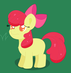 Size: 1944x2002 | Tagged: safe, artist:sparkly-retsuko, apple bloom, earth pony, pony, g4, bow, female, filly, foal, frown, full body, grass, hair bow, shadow, solo