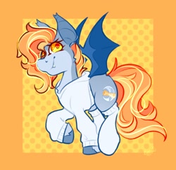 Size: 1950x1886 | Tagged: safe, artist:ezzerie, oc, oc only, oc:snooze, pony, clothes, passepartout, patterned background, smiling, socks, solo, sweater