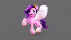 Size: 4000x2250 | Tagged: safe, pipp petals, pegasus, pony, g5, my little pony: a new generation, official, concept art, diadem, female, jewelry, mare, open mouth, open smile, regalia, smiling, solo, spread wings, unshorn fetlocks, wings