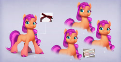 Size: 6000x3089 | Tagged: safe, sunny starscout, earth pony, pony, g5, my little pony: a new generation, official, absurd resolution, braid, concept art, female, hair accessory, hairband, looking at you, mare, smiling, smiling at you, solo, unshorn fetlocks