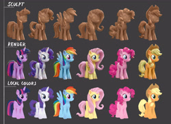 Size: 4847x3533 | Tagged: safe, applejack, fluttershy, pinkie pie, rainbow dash, rarity, twilight sparkle, alicorn, earth pony, pegasus, pony, unicorn, g4, g5, my little pony: a new generation, official, applejack's hat, blushing, concept art, cowboy hat, female, figurine, folded wings, freckles, group, hat, horn, mane six, mare, sextet, spread wings, twilight sparkle (alicorn), wings