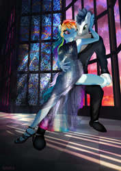 Size: 750x1060 | Tagged: safe, artist:20zf15, rainbow dash, soarin', pegasus, anthro, 3d, dancing, female, indoors, male, mare, ship:soarindash, shipping, stallion, straight