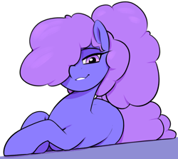 Size: 1300x1160 | Tagged: safe, artist:thebatfang, oc, oc:campone, earth pony, pony, hair bun, hair over one eye, looking at you, looking down, looking down at you, one eye covered, solo