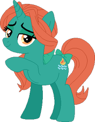 Size: 291x373 | Tagged: safe, artist:selenaede, artist:supersamyoshi, oc, oc only, oc:seaside glow, pony, unicorn, g4, base used, bow, female, horn, looking at you, low ponytail, mare, not waterfire, orange eyes, ponytail, raised hoof, recolor, solo, tail, tail bow, unicorn oc