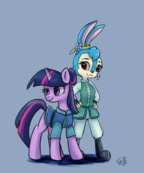 Size: 2406x2883 | Tagged: safe, artist:brella, twilight sparkle, rabbit, unicorn, anthro, animal, crossover, duo, horn, simple background, unicorn twilight, 蓝兔, 虹猫蓝兔七侠传