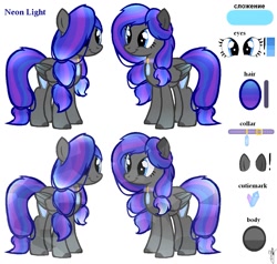 Size: 1177x1122 | Tagged: safe, artist:dorry, oc, oc only, oc:neon light, crystal pony, pegasus, pony, collar, crystal, crystal pony oc, cyrillic, duo, duo male and female, female, female oc, folded wings, male, male oc, mare, mare oc, one eye covered, pegasus oc, reference sheet, rule 63, self paradox, self ponidox, signature, simple background, smiling, stallion, stallion oc, story included, white background, wings