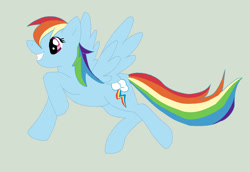 Size: 1336x921 | Tagged: safe, artist:softfur, rainbow dash, pegasus, pony, 2011, female, full body, grin, mare, side view, smiling, solo, teeth