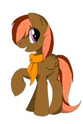 Size: 997x1484 | Tagged: safe, artist:softfur, oc, oc only, pegasus, pony, brown coat, clothes, full body, open mouth, open smile, pegasus oc, pink eyes, pink mane, raised hoof, scarf, simple background, smiling, solo, transparency error, transparent background