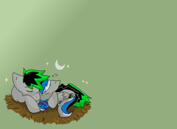 Size: 1750x1275 | Tagged: safe, artist:softfur, oc, oc only, earth pony, pegasus, pony, 2012, duo, duo male and female, eyes closed, female, green background, male, nest, simple background, sleeping