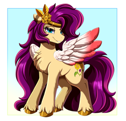 Size: 2459x2359 | Tagged: safe, artist:pridark, oc, oc only, pegasus, pony, chest fluff, gradient background, looking at you, not pipp petals, passepartout, pegasus oc, smiling, smiling at you, solo, unshorn fetlocks