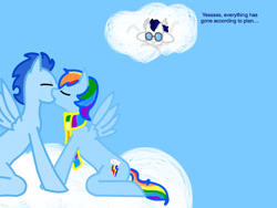 Size: 800x600 | Tagged: artist needed, source needed, safe, high winds, rainbow dash, soarin', pegasus, pony, g4, anatomically incorrect, female, incorrect leg anatomy, kiss on the lips, kissing, male, mare, outdoors, ship:soarindash, shipping, stallion, straight