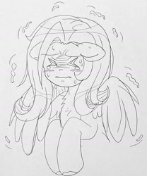 Size: 1290x1547 | Tagged: safe, fluttershy, pegasus, pony, blushing, crying, scared, shaking, timid, traditional art