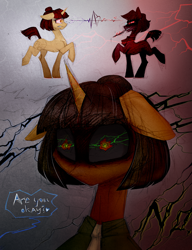 Size: 2335x3042 | Tagged: safe, alternate version, artist:jehr, oc, oc only, oc:digamma, oc:disigma, android, earth pony, pony, robot, robot pony, unicorn, cupcakes hd, fanfic:cupcakes, bad dream, bad end, black and white, black eye, bobcut, bun hairstyle, clothes, cravat, crazy face, dancing, digitally colored, dream, duo, ears back, electricity, evil smile, eyelashes, faic, female, glowing, glowing eyes, going crazy, gradient background, grayscale, holding, horn, knife, looking at each other, looking at someone, looking at you, looking away, magic, mare, monochrome, mouth hold, necktie, paper, pencil drawing, raised hoof, red, red eyes, short hair, short tail, shrunken pupils, sketch, smiling, sparkles, standing, standing on two hooves, synth, tail, teeth, telekinesis, text, textured background, this will end in death, this will not end well, tongue out, traditional art, walking