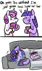 Size: 1883x3185 | Tagged: safe, artist:smirk, twilight sparkle, twinkleshine, g4, chips, comic, couch, crying, cup, depressed, dialogue, food, phone, red solo cup