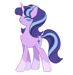 Size: 1979x2048 | Tagged: safe, artist:risswm, starlight glimmer, pony, unicorn, g4, alternate design, coat markings, colored horn, facial markings, female, headband, horn, lidded eyes, long legs, looking at you, mare, no catchlights, no pupils, redesign, s5 starlight, simple background, smiling, smiling at you, socks (coat markings), solo, star (coat marking), white background