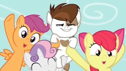 Size: 1272x716 | Tagged: safe, screencap, apple bloom, pipsqueak, scootaloo, sweetie belle, earth pony, pegasus, pony, unicorn, crusaders of the lost mark, g4, colt, cutie mark crusaders, faic, female, filly, foal, group, horn, male, out of context, outdoors, quartet