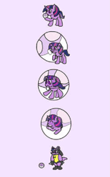 Size: 625x1000 | Tagged: safe, artist:frdea, twilight sparkle, lucario, unicorn, g4, pokefied, poké ball, pokémon, purple background, simple background, species swap, transformation, transformation sequence, twilicario, unicorn twilight