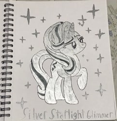 Size: 1982x2047 | Tagged: safe, artist:gregorithebrony, starlight glimmer, pony, unicorn, g4, horn, raised hoof, smiling, solo, stars, traditional art