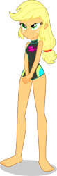 Size: 1287x3925 | Tagged: safe, alternate version, artist:dustinwatsongkx, edit, applejack, human, equestria girls, g4, my little pony equestria girls: better together, accessory swap, bare shoulders, barefoot, clothes, clothes swap, feet, female, fluttershy's one-piece swimsuit, fluttershy's swimsuit, fluttershy's wetsuit, hatless, missing accessory, one-piece swimsuit, simple background, sleeveless, solo, swimsuit, swimsuit edit, swimsuit swap, transparent background, vector