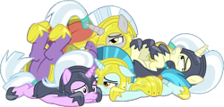 Size: 944x453 | Tagged: safe, edit, edited screencap, editor:pascalmulokozi2, screencap, guardian angel (g4), earth pony, pegasus, pony, unicorn, g4, my little pony: friendship is magic, season 9, the ending of the end, armor, armored pony, dazed, defeat, defeated, female, guard, guardsmare, horn, male, mare, royal guard, simple background, stallion, transparent background