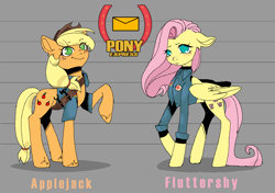 Size: 940x660 | Tagged: safe, artist:millman;, applejack, fluttershy, earth pony, pegasus, pony, g4, clothes, crossover, duo, floppy ears, mouthwashing (game), no pupils, pixel-crisp art, raised hoof