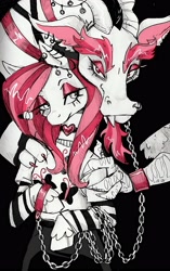 Size: 2416x3840 | Tagged: safe, artist:leavemebetosleep, discord, fluttershy, semi-anthro, g4, chains, duo, duo male and female, eyeliner, eyeshadow, female, goth, makeup, male, pink hair, ship:discoshy, shipping, straight