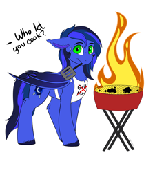 Size: 4500x5000 | Tagged: safe, artist:decemberbreeze, oc, oc only, oc:guard cobalt flash, bat pony, bat pony oc, burnt, commission, cooking, epic fail, fail, fire, grill, mouth hold, outline, simple background, solo, spatula, sweat, transparent background, white outline, ych result