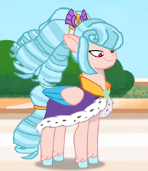 Size: 1570x1820 | Tagged: safe, artist:queenhavenrose, cozy glow, pegasus, pony, g4, g5, adult, adult cozy glow, cape, clothes, crystal, fetlock tuft, future, g4 to g5, generation leap, jewelry, older, older cozy glow, outdoors, pegasus crystal, queen, regalia, unshorn fetlocks, what if