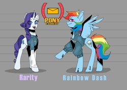 Size: 1032x729 | Tagged: safe, artist:millman;, rainbow dash, rarity, pegasus, pony, unicorn, g4, clothes, crossover, duo, horn, mouthwashing (game), pixel-crisp art, skinny, thin