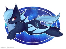 Size: 1000x750 | Tagged: safe, artist:vert_glamis, oc, oc only, oc:midnight harmony, bat pony, pony, blue mane, cute, female, looking at you, mare, simple background, smiling, solo, white background