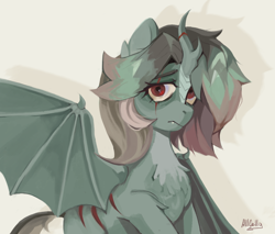 Size: 1500x1280 | Tagged: safe, artist:allcello, oc, oc only, oc:sarias, hybrid, kirin, pony, undead, winged kirin, zombie, fallout equestria, bat pony hybrid, digital art, hybrid oc, kirin hybrid, kirin oc, red eyes, solo