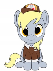 Size: 1536x2048 | Tagged: safe, alternate version, artist:_jm0o, derpy hooves, pegasus, pony, g4, cute, derpabetes, female, folded wings, hat, looking at you, mailmare, mailmare hat, mailmare uniform, mare, simple background, sitting, smiling, solo, tail, white background, wings, youtooz, youtooz mlp design competition