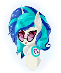 Size: 1540x1840 | Tagged: safe, artist:krymak, dj pon-3, vinyl scratch, pony, unicorn, g4, female, headphones, horn, mare, simple background, solo, tongue out, vinyl's glasses, wrong eye color