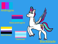 Size: 4096x3072 | Tagged: safe, artist:blackblade360, zipp storm, pegasus, pony, g5, 2024, androgynous, androgynous pride flag, blue background, blue eyes, digital art, female, flag, ibispaint x, looking at you, mare, mascandrogyne, mascandrogyne pride flag, nonbinary, nonbinary pride flag, pride, pride flag, rearing, signature, simple background, smiling, smiling at you, spread wings, tail, three toned wings, title card, transmasculine, transmasculine pride flag, two toned mane, two toned tail, unshorn fetlocks, white coat, wings