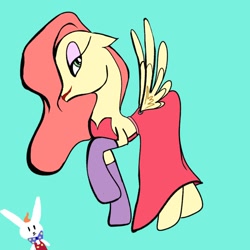 Size: 1000x1000 | Tagged: safe, artist:anonymous, pegasus, pony, rabbit, animal, clothes, colored, drawthread, dress, eyeshadow, female, flat colors, jessica rabbit, makeup, mare, ponified, red dress, requested art