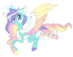 Size: 1024x793 | Tagged: safe, artist:furtoodie, oc, oc only, oc:spectral sprinting, pegasus, pony, colored wings, concave belly, deviantart watermark, female, mare, multicolored wings, obtrusive watermark, slender, solo, thin, watermark, wings