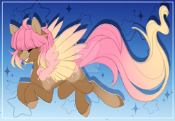 Size: 1600x1110 | Tagged: safe, artist:furtoodie, oc, oc only, oc:sundae morning, pegasus, pony, colored wings, deviantart watermark, female, gradient background, mare, obtrusive watermark, solo, watermark, wings